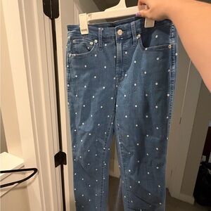 J. Crew Blue Polka Dot Straight-Leg Jeans